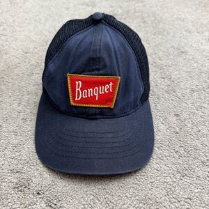 Huckberry Coors Banquet Trucker Cap Hat Mens Navy Blue Mesh Leather Strap Casual